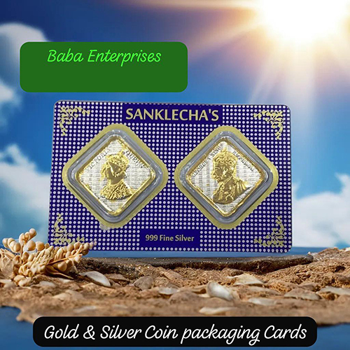999 Fine Silver Packaging Cards - 999 Silver, Standard Size, Blue with Gold & Silver Coins | Tamper-Evident Blister Seal, Customizable Artwork, Glossy/Matt Finish