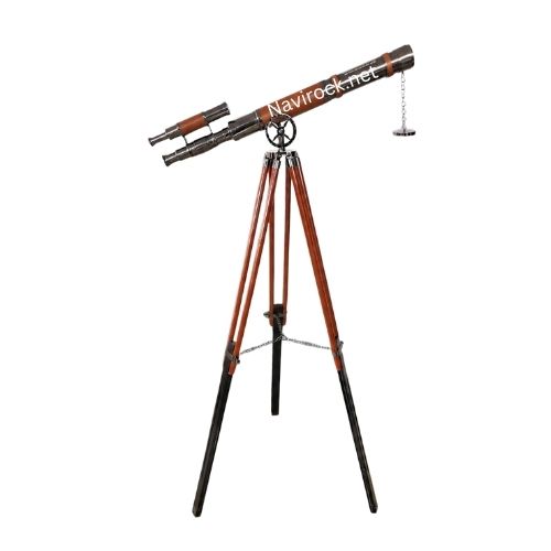 Handmade Brass Double Barrel Telescope with Leather Wrap  Black Chrome Finish Floor Standing Tripod with Inspirational Scripture