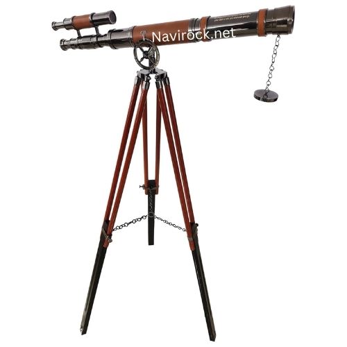 Handmade Brass Double Barrel Telescope with Leather Wrap  Black Chrome Finish Floor Standing Tripod with Inspirational Scripture