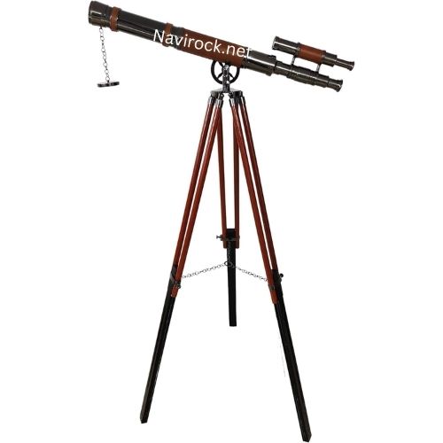 Handmade Brass Double Barrel Telescope with Leather Wrap  Black Chrome Finish Floor Standing Tripod with Inspirational Scripture