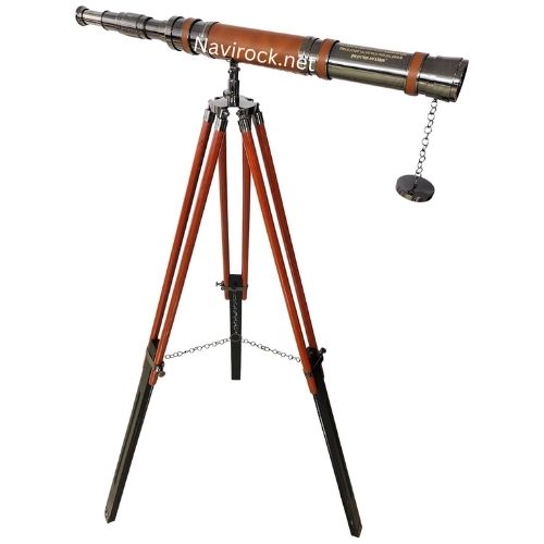 Vintage Style Brass Telescope with Wooden Tripod I Know the Plans Engraved Single Barrel Nautical Decor Shiny Black Chrome Finish