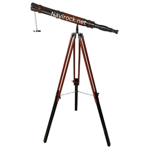 Vintage Style Brass Telescope with Wooden Tripod I Know the Plans Engraved Single Barrel Nautical Decor Shiny Black Chrome Finish