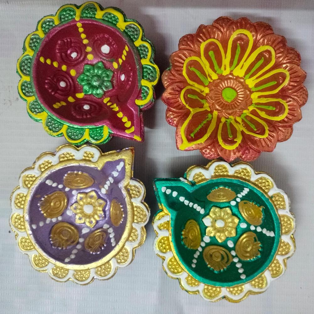 Decorative Diya Set - Design Type: Handcrafted Floral Traditional