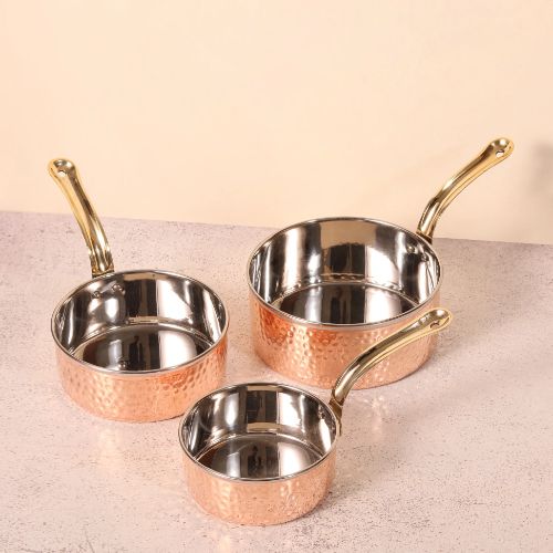Sauce Pan Brass Handle-this Set Of Hammered Copper Cookware Is The La Coppera Sauce Pan Brass Handle No. 1