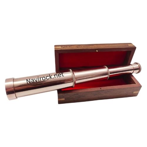 Vintage Brass Handheld Telescope with Copper Finish God is with You Wherever You Go | Spyglass in Wooden Box Home Decor