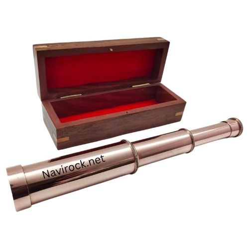 Vintage Brass Handheld Telescope with Copper Finish God is with You Wherever You Go | Spyglass in Wooden Box Home Decor
