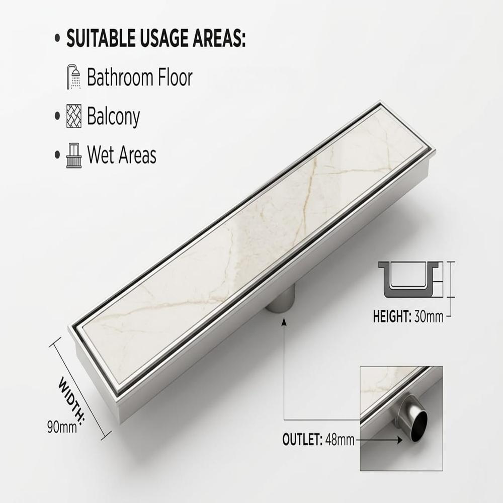 Stainless Steel 304 Grade Tiles In Channel Drain For Bathroom Use