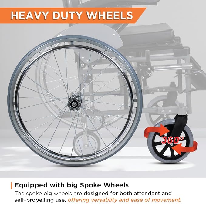 Vissco Imperio Wheelchair with Removable Big Wheels (Spoke), Foldable, Swingable Armrest, Weight Bearing Capacity 110kg, Color (Blue/Grey)