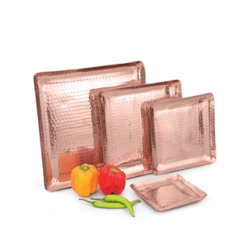 Square Platter-Pure Copper Hammered Square Serving Trays - Color: Coper