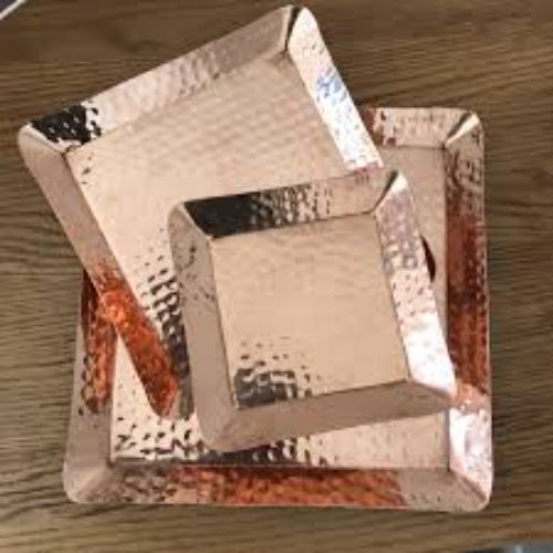 Square Platter-pure Copper Hammered Square Serving Trays
