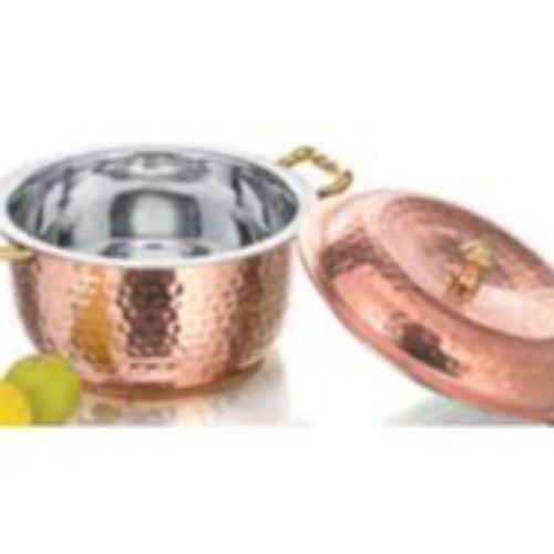 Serving Donga-indian Art Villa Steel Copper Hammered Design Handi/Casserole.