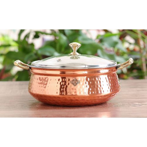 Serving Donga-indian Art Villa Steel Copper Hammered Design Handi/Casserole.