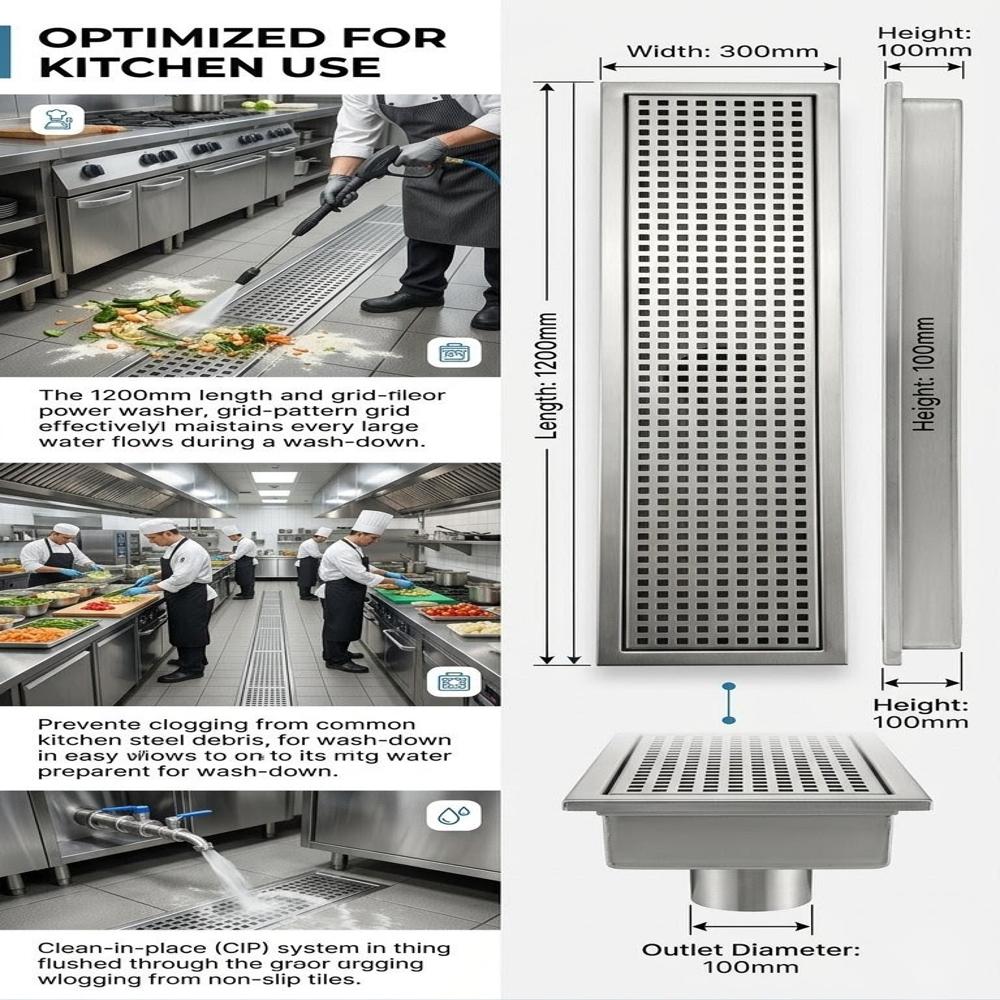 Commercial Kitchen Drain - Material: Steel