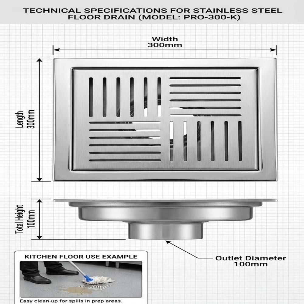 Commercial Kitchen Drain - Material: Steel