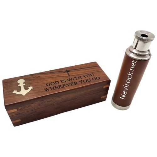 Handheld Brass Pirate Telescope with Wooden Box Inspirational Quote Engraved | 10-Inch Functional Nautical Decor for Gifting