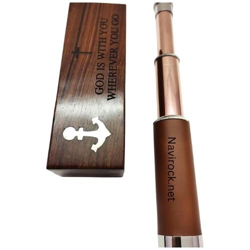 Handheld Brass Pirate Telescope with Wooden Box Inspirational Quote Engraved | 10-Inch Functional Nautical Decor for Gifting
