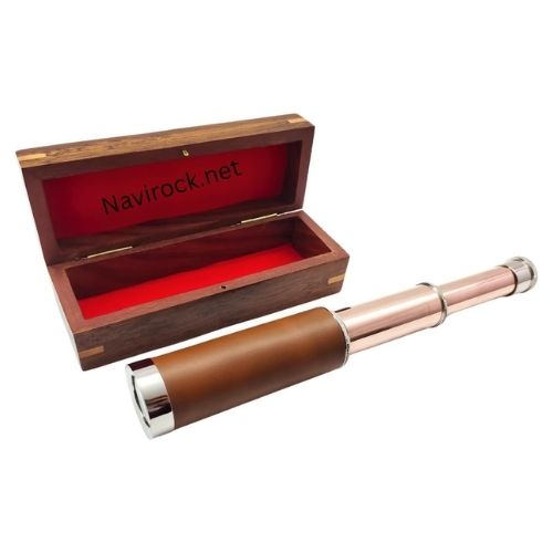 Handheld Brass Pirate Telescope with Wooden Box Inspirational Quote Engraved | 10-Inch Functional Nautical Decor for Gifting