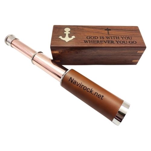 Handheld Brass Pirate Telescope with Wooden Box Inspirational Quote Engraved | 10-Inch Functional Nautical Decor for Gifting