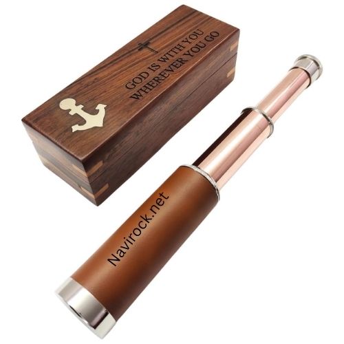 Handheld Brass Pirate Telescope with Wooden Box Inspirational Quote Engraved | 10-Inch Functional Nautical Decor for Gifting