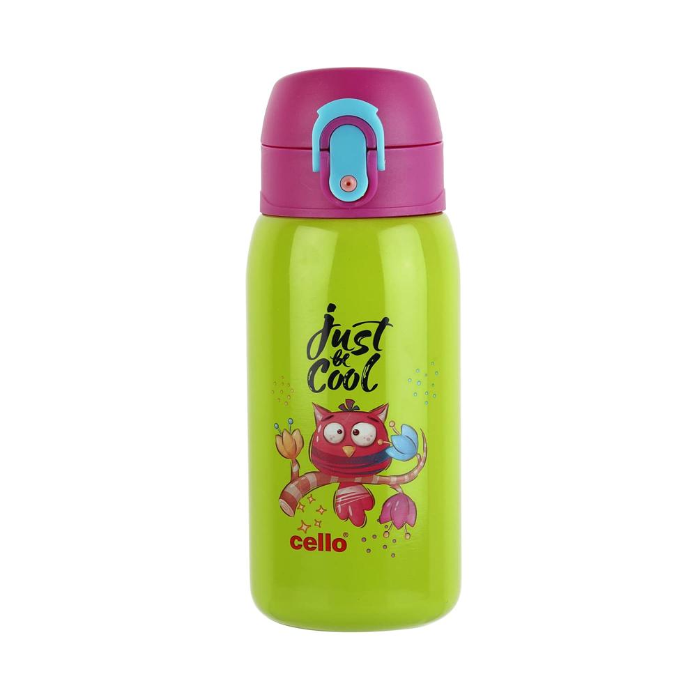 CELLO Junior Insulated Stainless Steel Kids Flask 275 ml, Pink | Wide Mouth Rust Resistant, Spillproof & Leakproof Double Wall Vacuum Insulated Hot & Cold Thermosteel Kids Water Bottle for School