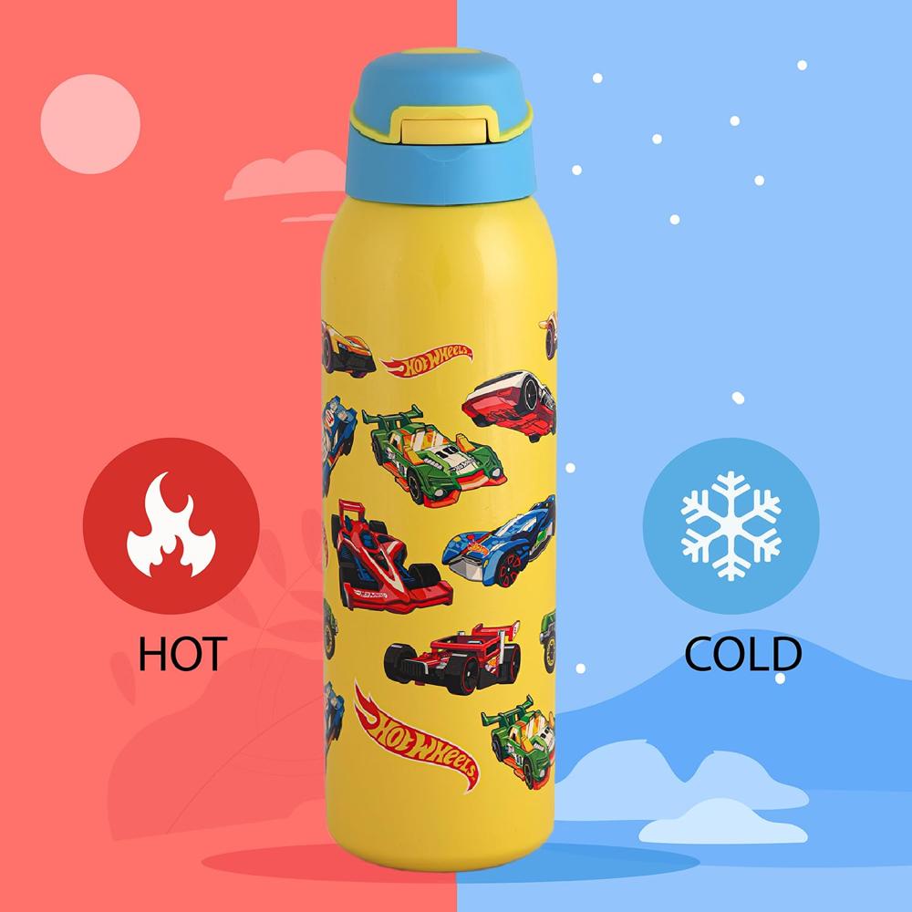 Cello Gym Star Toons Thermosteel Water Bottle for Kids, 650ml, Yellow | 24 Hours Hot and Cold Flask | Leak Proof | Office Bottle | Sports | Home | Kitchen | Hiking | Travel
