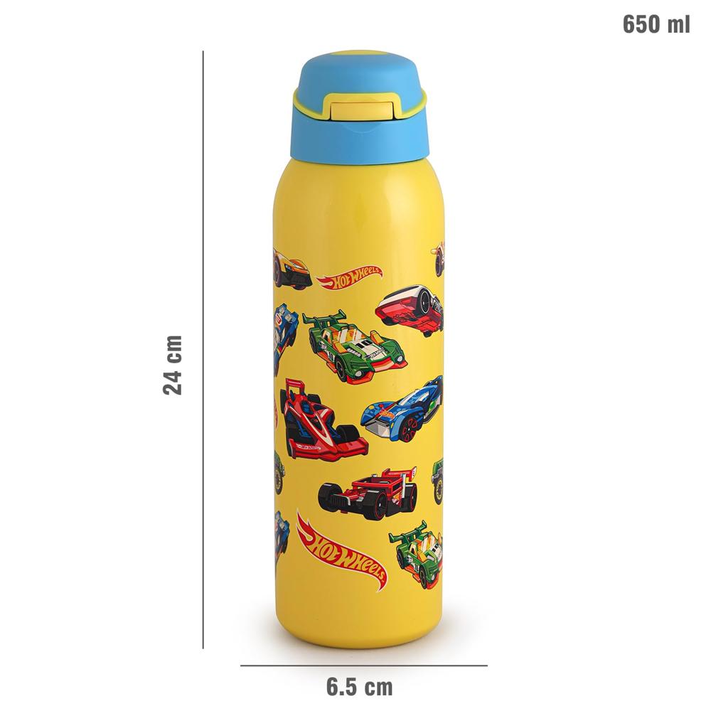 Cello Gym Star Toons Thermosteel Water Bottle for Kids, 650ml, Yellow | 24 Hours Hot and Cold Flask | Leak Proof | Office Bottle | Sports | Home | Kitchen | Hiking | Travel