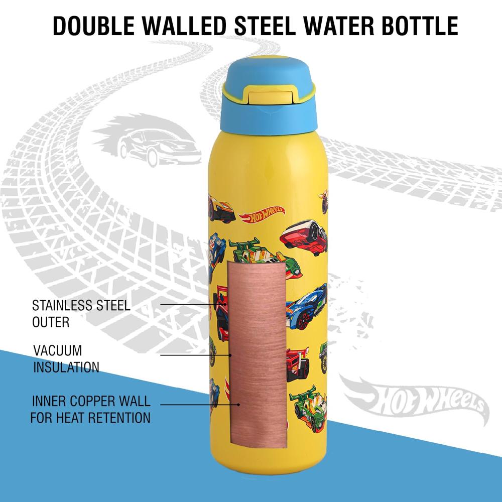 Cello Gym Star Toons Thermosteel Water Bottle for Kids, 650ml, Yellow | 24 Hours Hot and Cold Flask | Leak Proof | Office Bottle | Sports | Home | Kitchen | Hiking | Travel