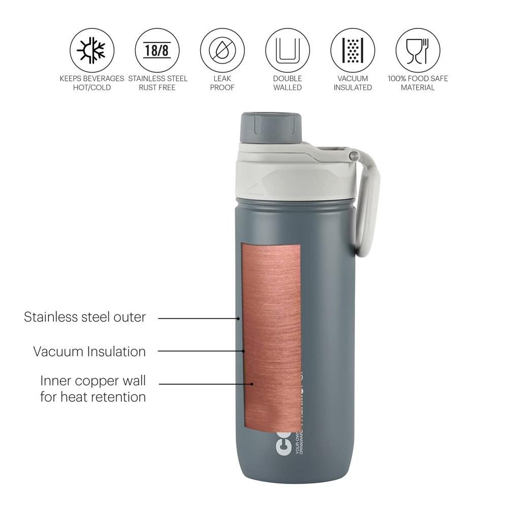 CELLO POP Insulated Stainless Steel Hot & Cold Flask for Daily Use 400 ml, Grey | Double Wall Vacuum Insulated Easy to Carry Stylish Spillproof & Leakproof Flask Water Bottle for Biking, Gym & Office