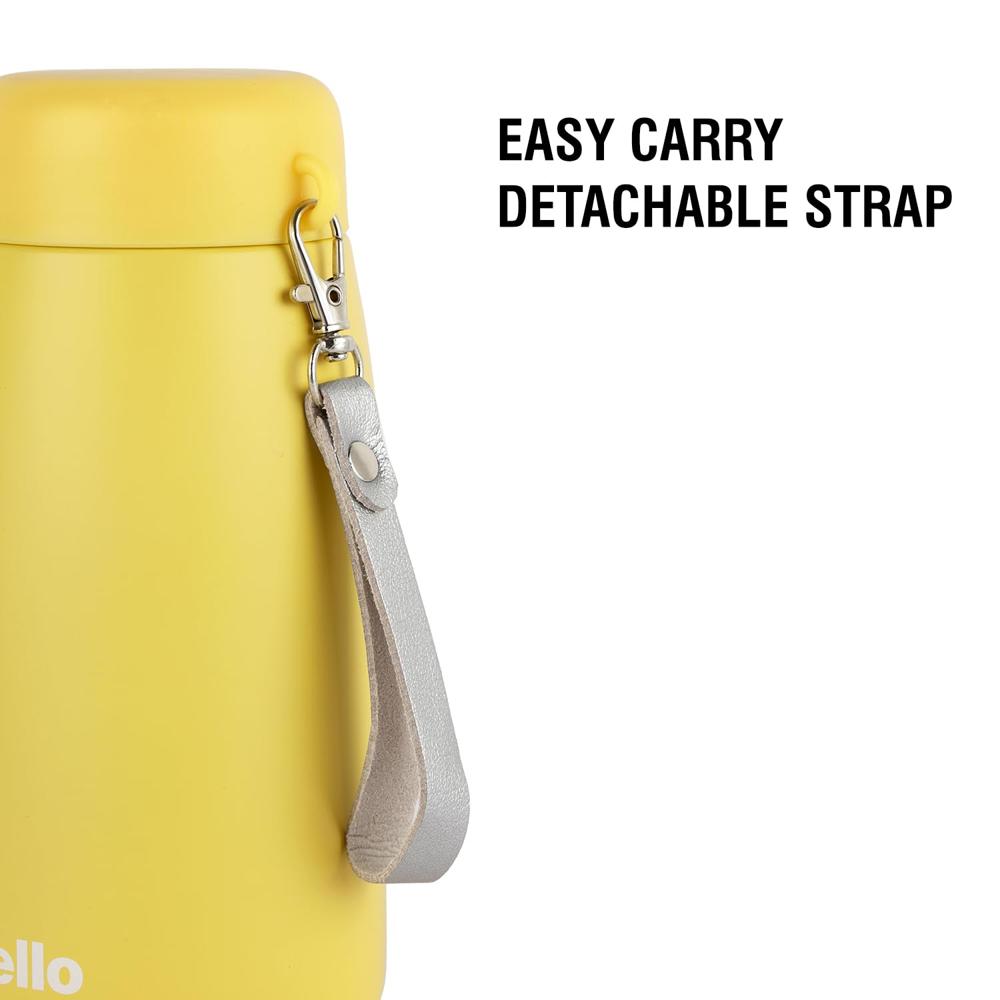Cello Mom Insulated Thermosteel Flask 350ml, Yellow | ISI Certified Double Walled Vacuum Insulated Mug | Leak Proof, Easy Carry Detachable Strap |Perfect For Hot Water Tea Coffee Soup & Cold Beverages