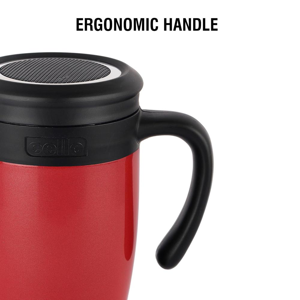Cello Lexus Stainless Steel Double Walled Vacusteel Mug | Hot and Cold Vacuum Insulated for Travel, Home, Office | 550ml, Red