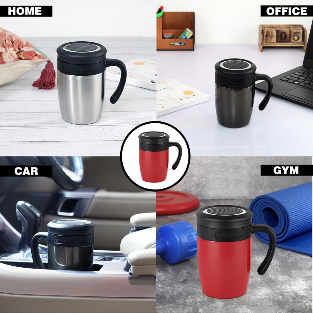 Cello Lexus Stainless Steel Double Walled Vacusteel Mug | Hot and Cold Vacuum Insulated for Travel, Home, Office | 550ml, Red