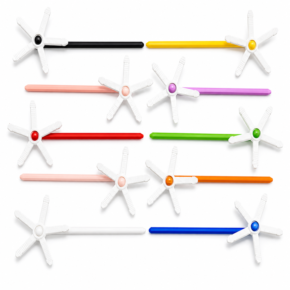 Pinwheel Windmill Furfuri Candy Toy - Plastic 20cm, Multi-color Stick, 5 White Blades, Manual Spinning