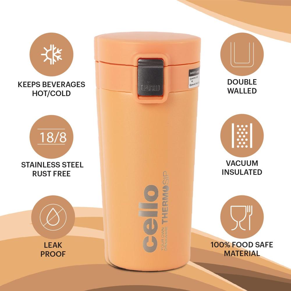 Cello Vacuum Insulated Flask | Hot & Cold | Leakproof | 450ml, Orange
