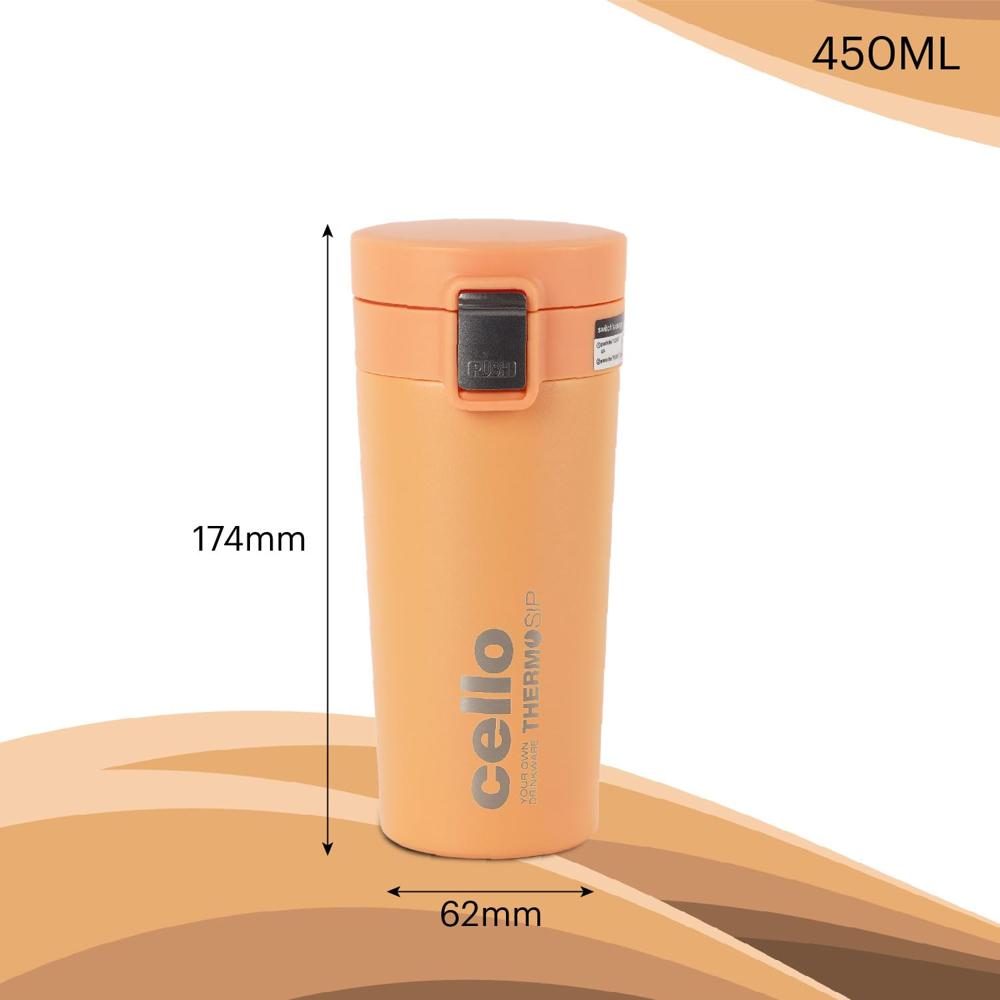 Cello Vacuum Insulated Flask | Hot & Cold | Leakproof | 450ml, Orange