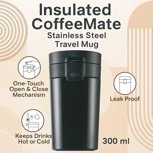 Cello Vacuum Insulated Hydra Coffeemate Stainless Steel Travel Mug - Spill Proof - hot and Cold 300ml