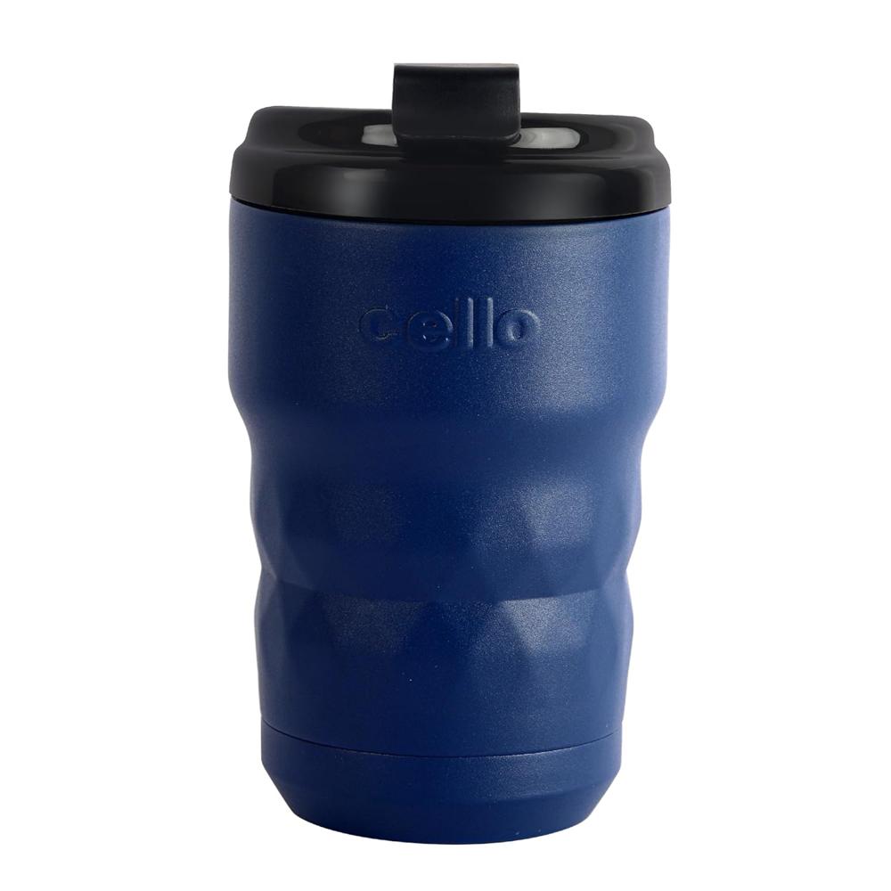 CELLO Nomad Insulated Stainless Steel Flask Mug 350 ml Blue | Easy One Hand Grip Flip Top Lid Leakproof Rustproof Spillproof Hot and Cold Thermosteel Tea Coffee Water Flask Mug For Travel & Office Use