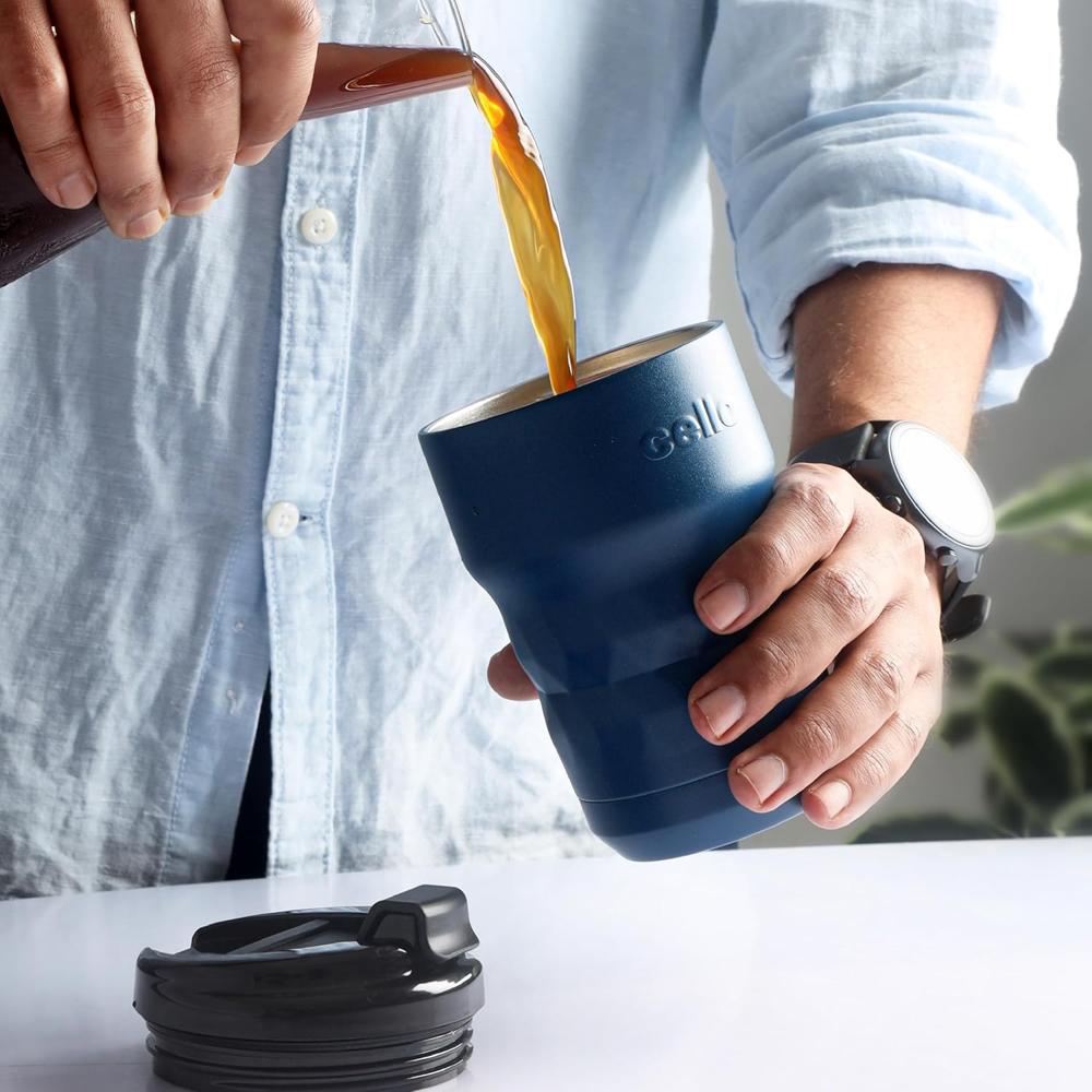 CELLO Nomad Insulated Stainless Steel Flask Mug 350 ml Blue | Easy One Hand Grip Flip Top Lid Leakproof Rustproof Spillproof Hot and Cold Thermosteel Tea Coffee Water Flask Mug For Travel & Office Use