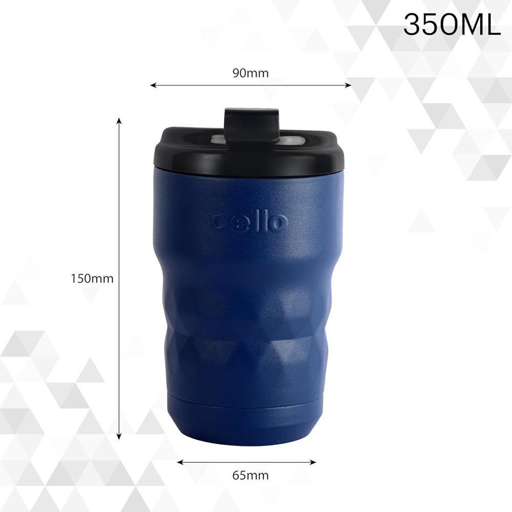 CELLO Nomad Insulated Stainless Steel Flask Mug 350 ml Blue | Easy One Hand Grip Flip Top Lid Leakproof Rustproof Spillproof Hot and Cold Thermosteel Tea Coffee Water Flask Mug For Travel & Office Use