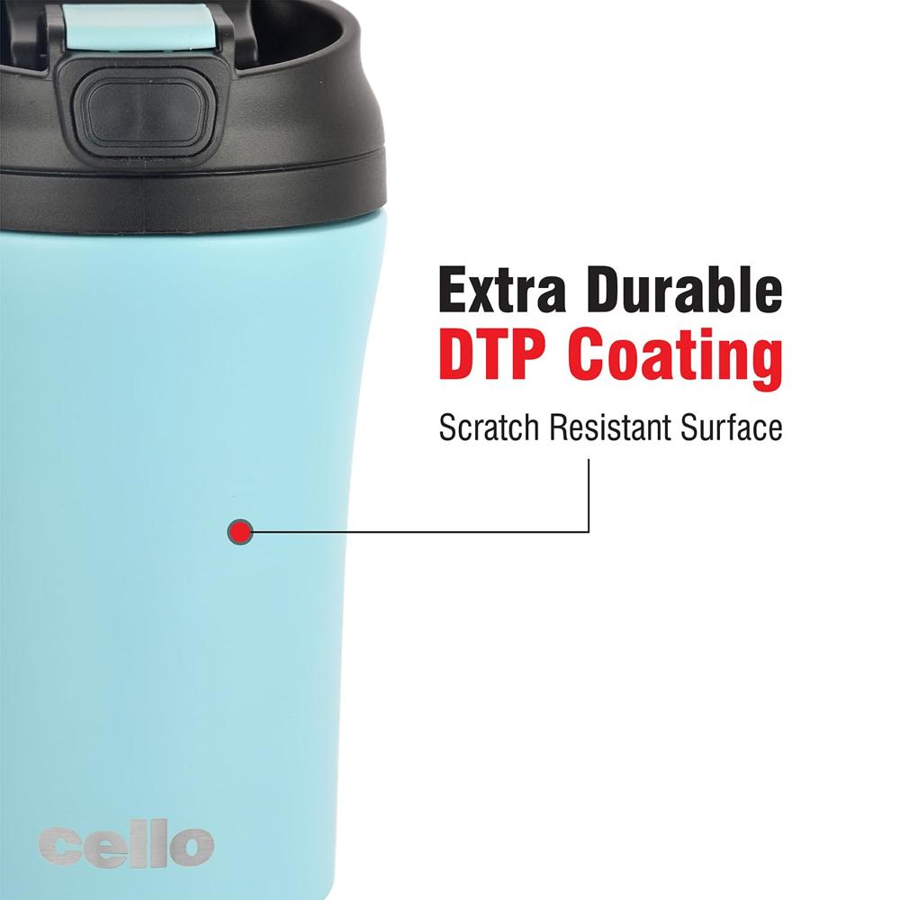 Cello Duro Coffee Mate | Double Walled Stainless Steel with Durable DTP Coating | Vacuum Insulated Travel Flask | for Hot & Cold Drink | 550ml, Blue