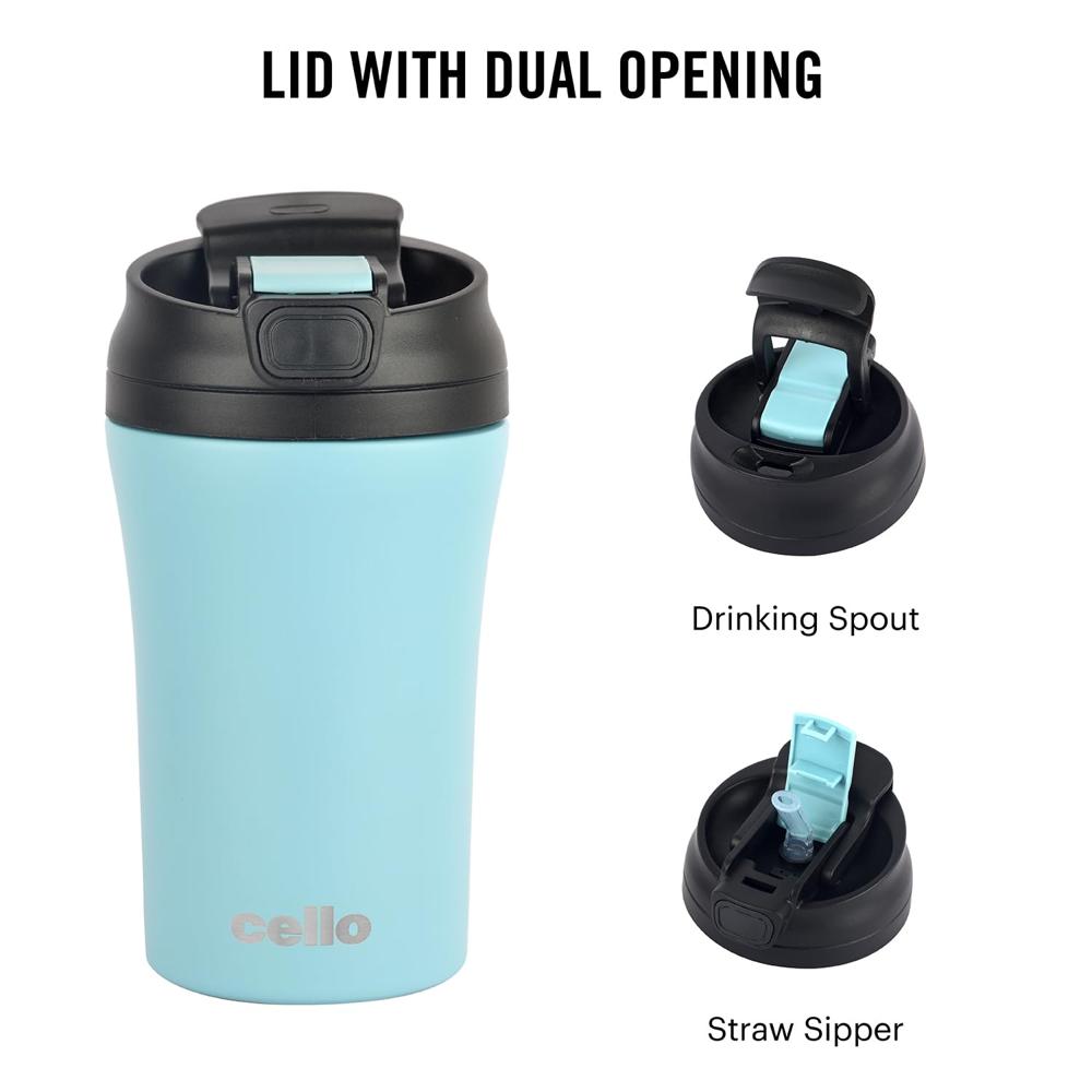 Cello Duro Coffee Mate | Double Walled Stainless Steel with Durable DTP Coating | Vacuum Insulated Travel Flask | for Hot & Cold Drink | 550ml, Blue