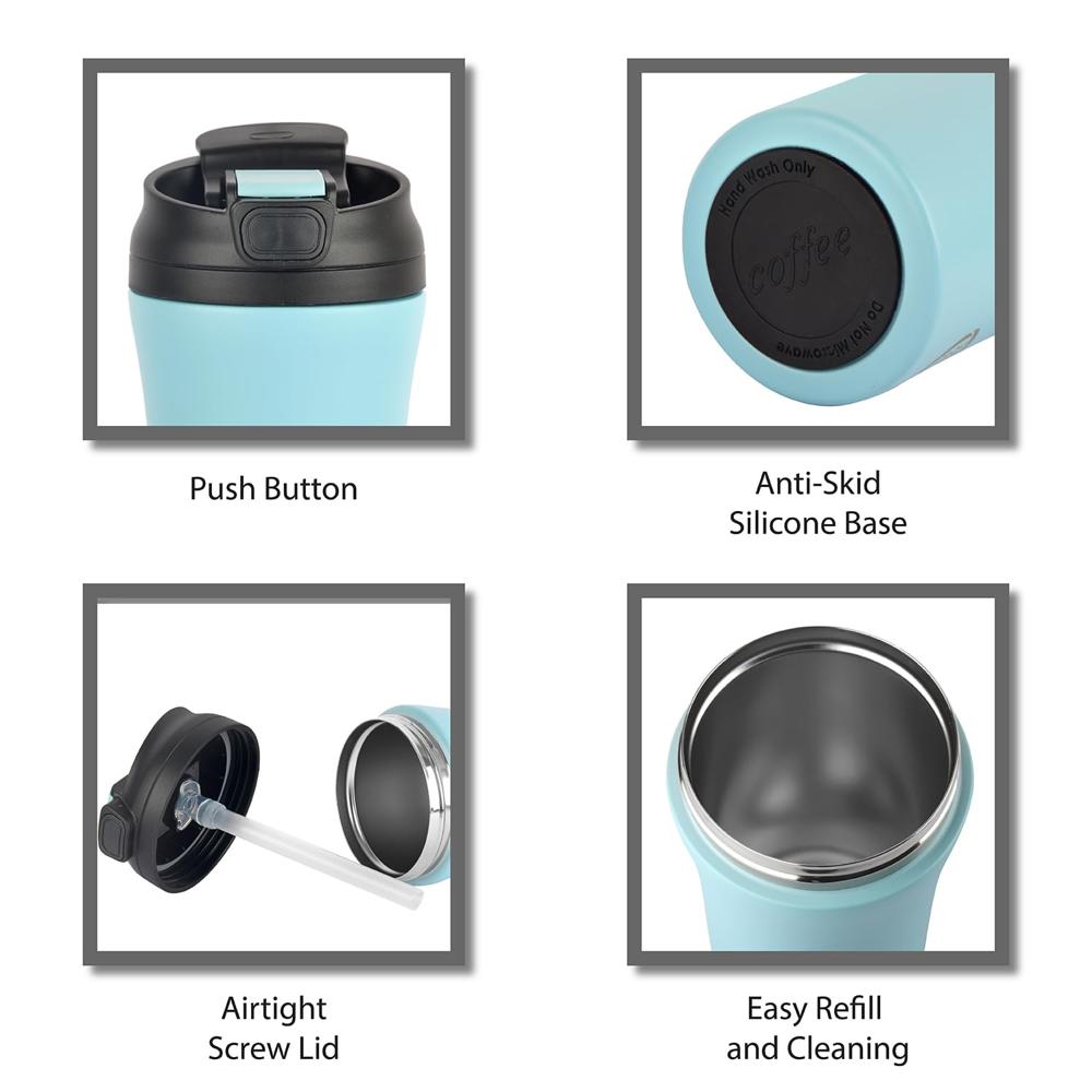 Cello Duro Coffee Mate | Double Walled Stainless Steel with Durable DTP Coating | Vacuum Insulated Travel Flask | for Hot & Cold Drink | 550ml, Blue