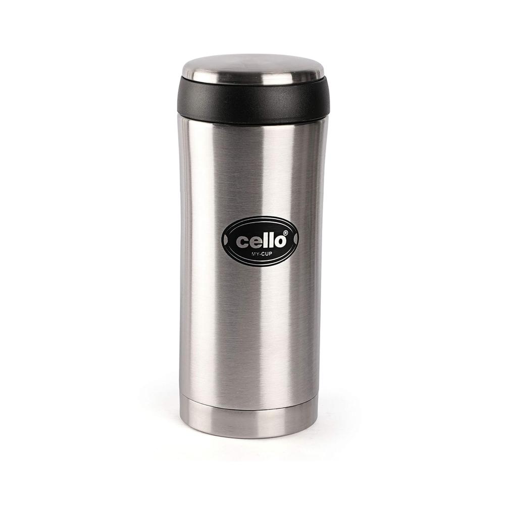 Cello My Cup Vacuum Insulated | Travel Coffee Mug Hot and Cold with Lid | Double Walled Stainless Steel Bottle for Travel, Home, Office, School | 500ml, Silver