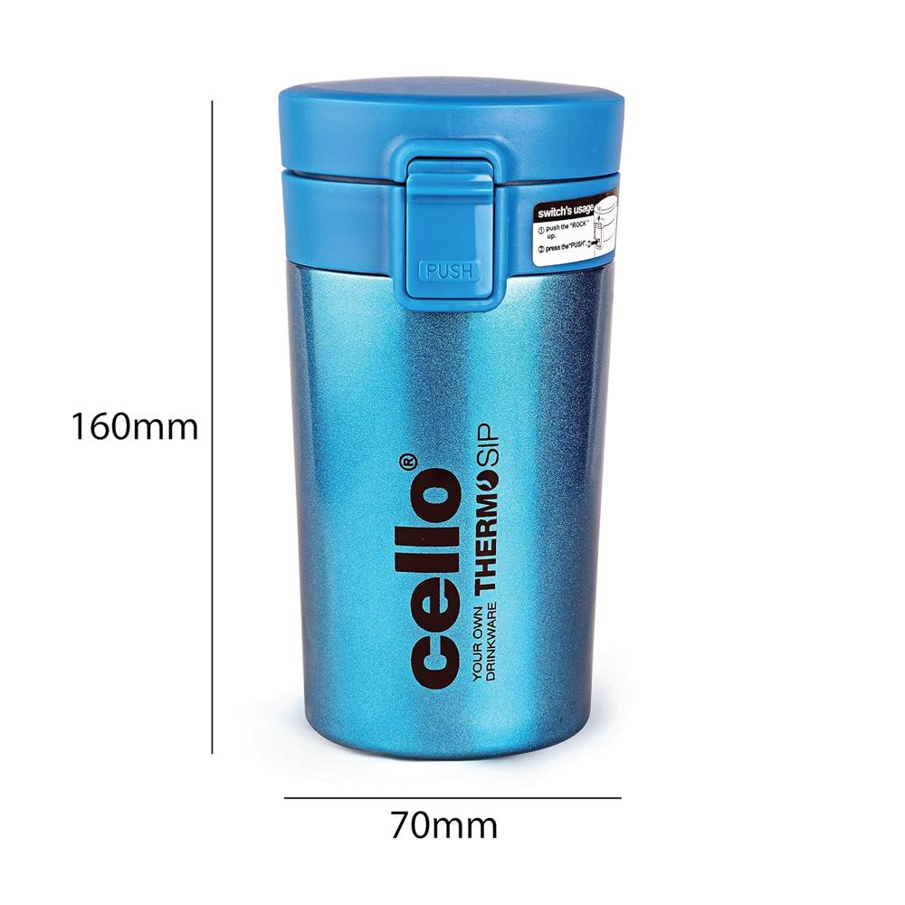 CELLO Monty Thermosteel Hot & Cold Flask 300ml, Blue | Double Wall Vacuum Insulated Air Tight Rust & Leakproof Water, Tea, Coffee, Juice, Cold Beverages Thermos Flask For Office, Travel, Gym & Gifting