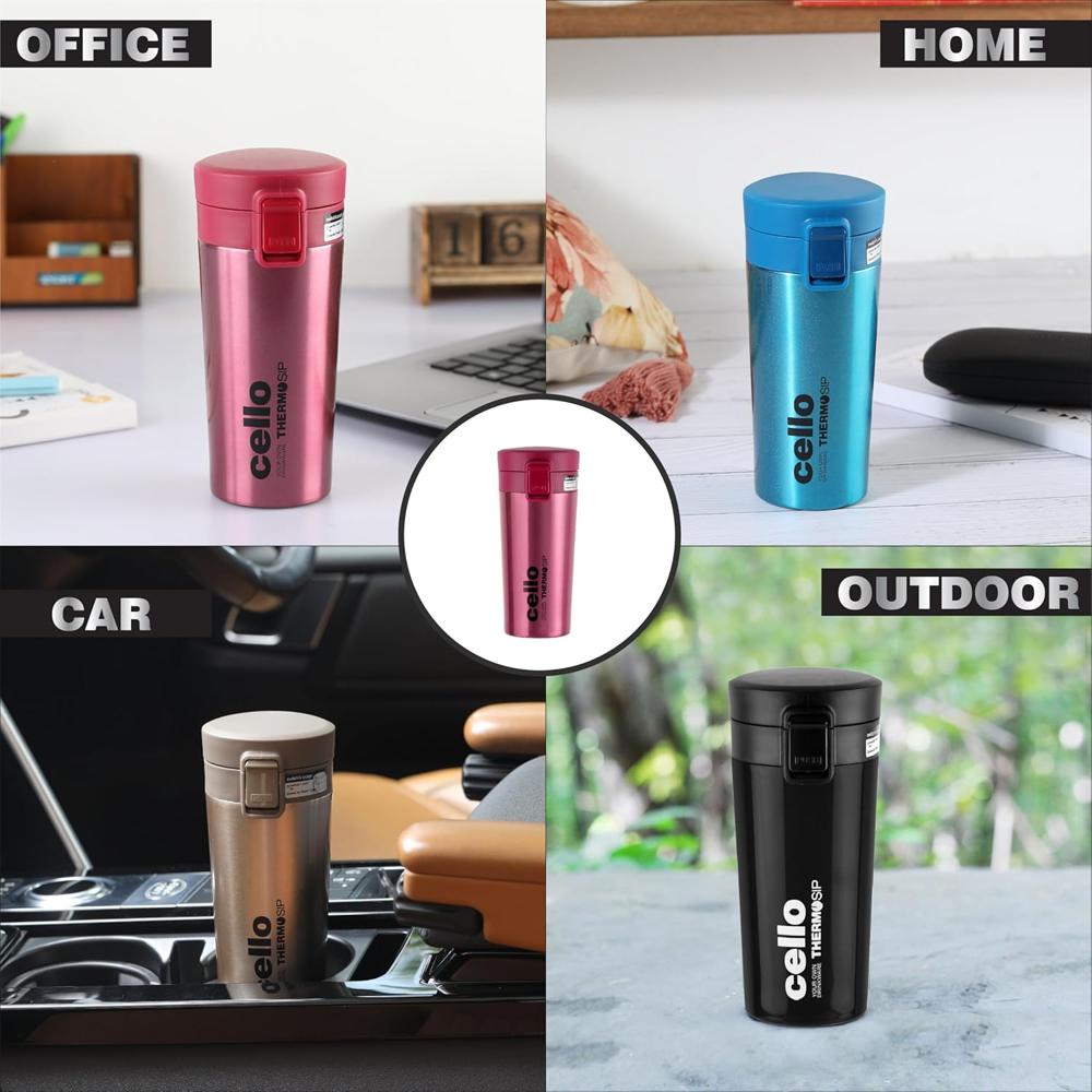 CELLO Monty Thermosteel Hot & Cold Flask 450ml, Gold | Double Wall Vacuum Insulated Air Tight Rust & Leakproof Water, Tea, Coffee, Juice, Cold Beverages Thermos Flask For Office, Travel, Gym & Gifting