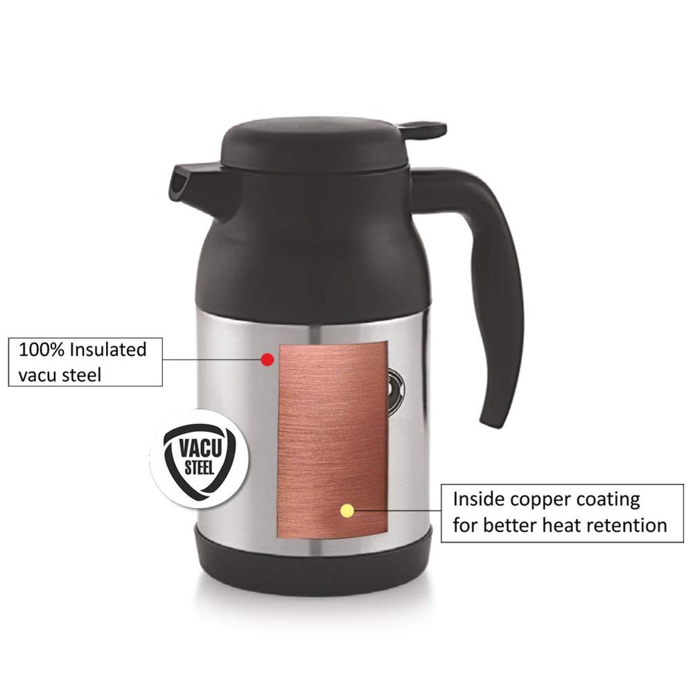 Cello Armour Stainless Steel Double Walled Carafe, Insulated (800ml, Black)