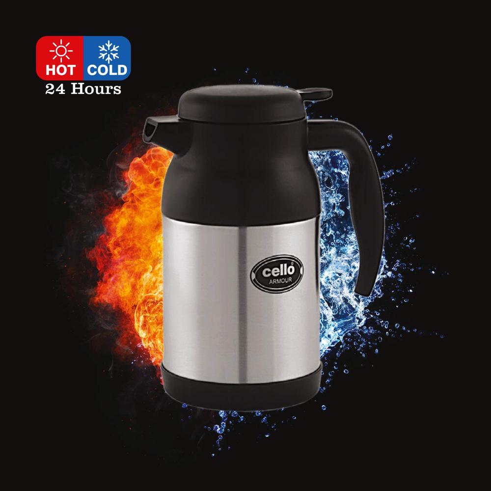 Cello Armour Stainless Steel Double Walled Carafe, Insulated (800ml, Black)