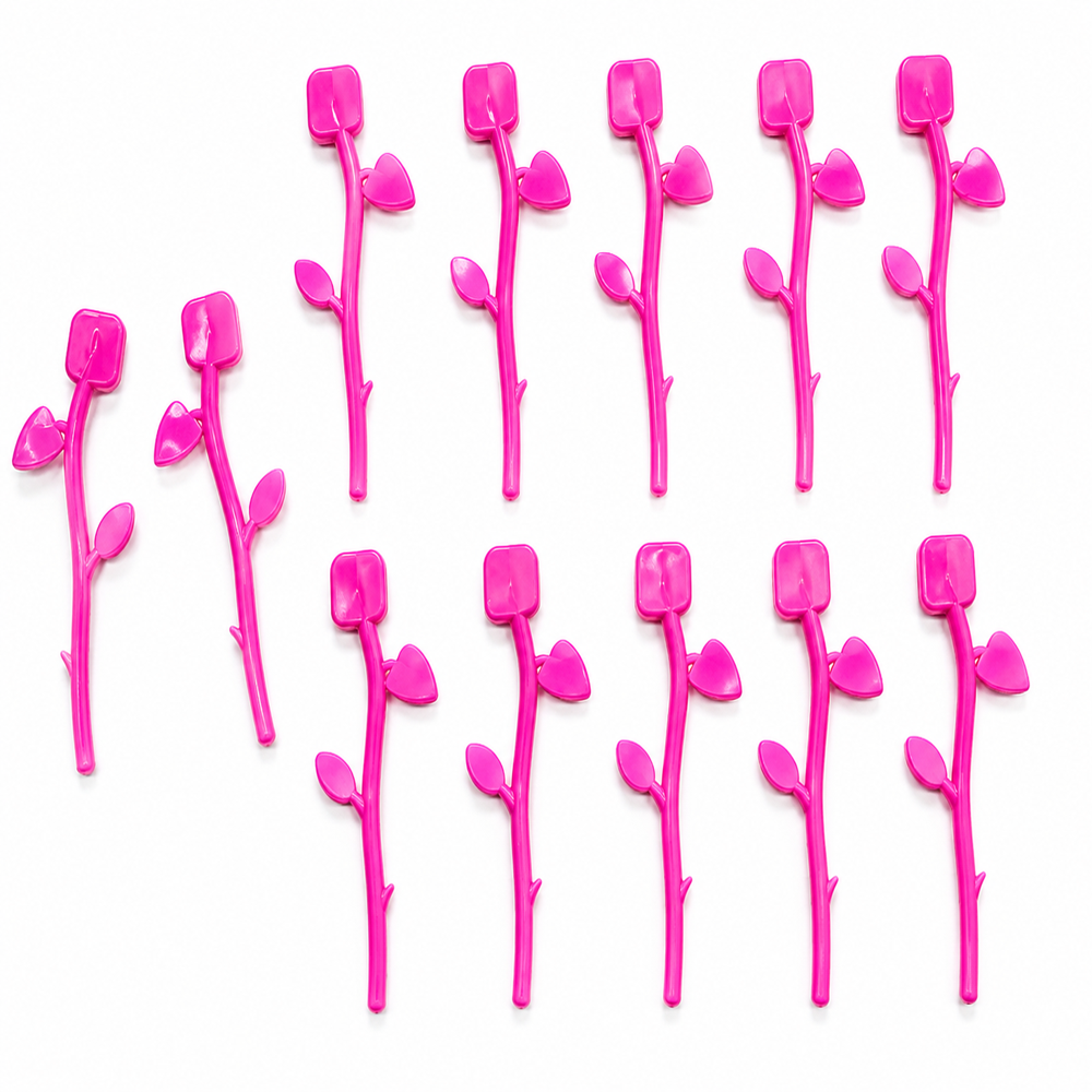 Plastic Flower Candy Stick (food Grade Confectionery Stick) - Food Grade Polypropylene, 8-12 Cm, Pink | Flexible, Glossy, Flower Design With Leaf Detail, Bpa Free