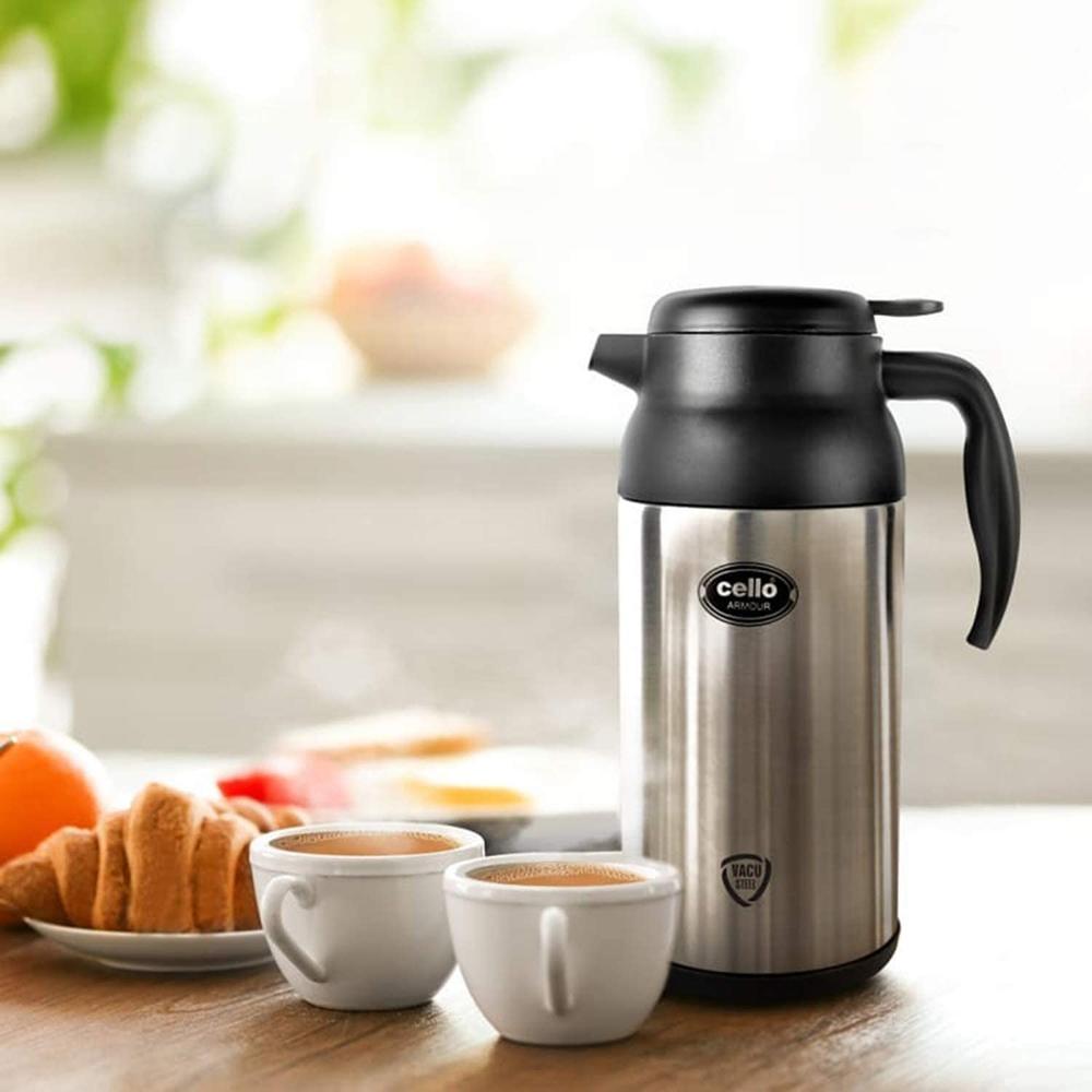 Cello Armour Vacuum Insulated Carafe | Hot and Cold Flask | Vacuum Insulated Tea/Coffee Pot | 1600ml, Black (Stainless Steel)