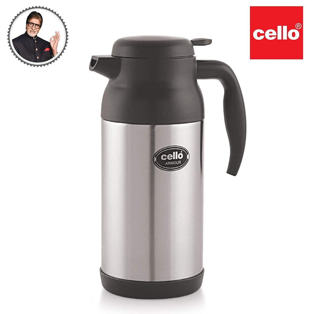 Cello Armour Vacuum Insulated Carafe | Hot and Cold Flask | Vacuum Insulated Tea/Coffee Pot | 1200ml, Black (Stainless Steel)