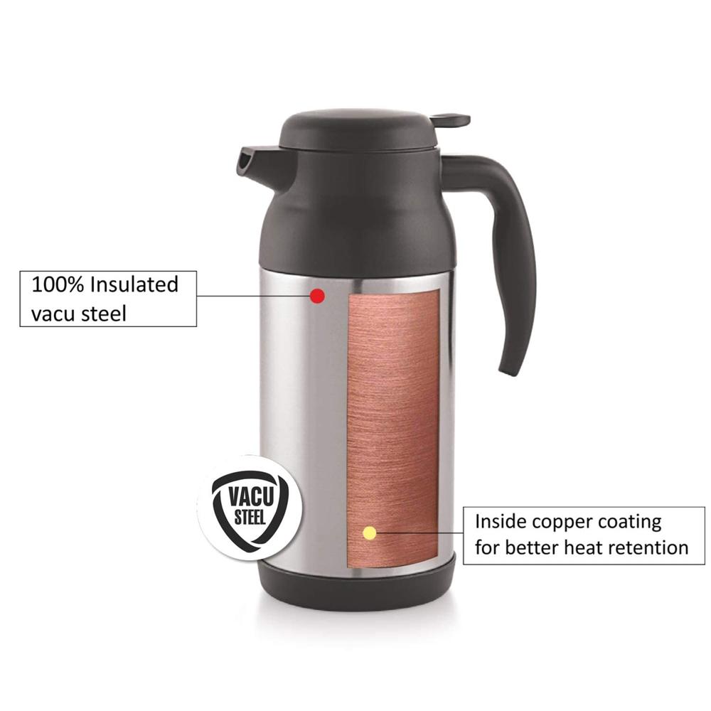 Cello Armour Vacuum Insulated Carafe | Hot and Cold Flask | Vacuum Insulated Tea/Coffee Pot | 1200ml, Black (Stainless Steel)